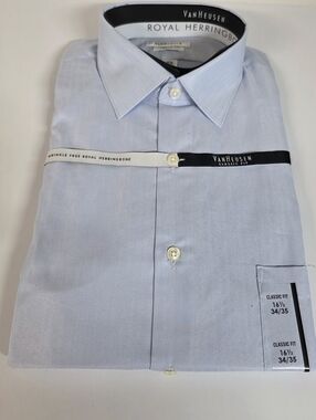 NWT Van Heusen Mens Light Blue Dress Shirt - Classic Fit 16.5, 34/35